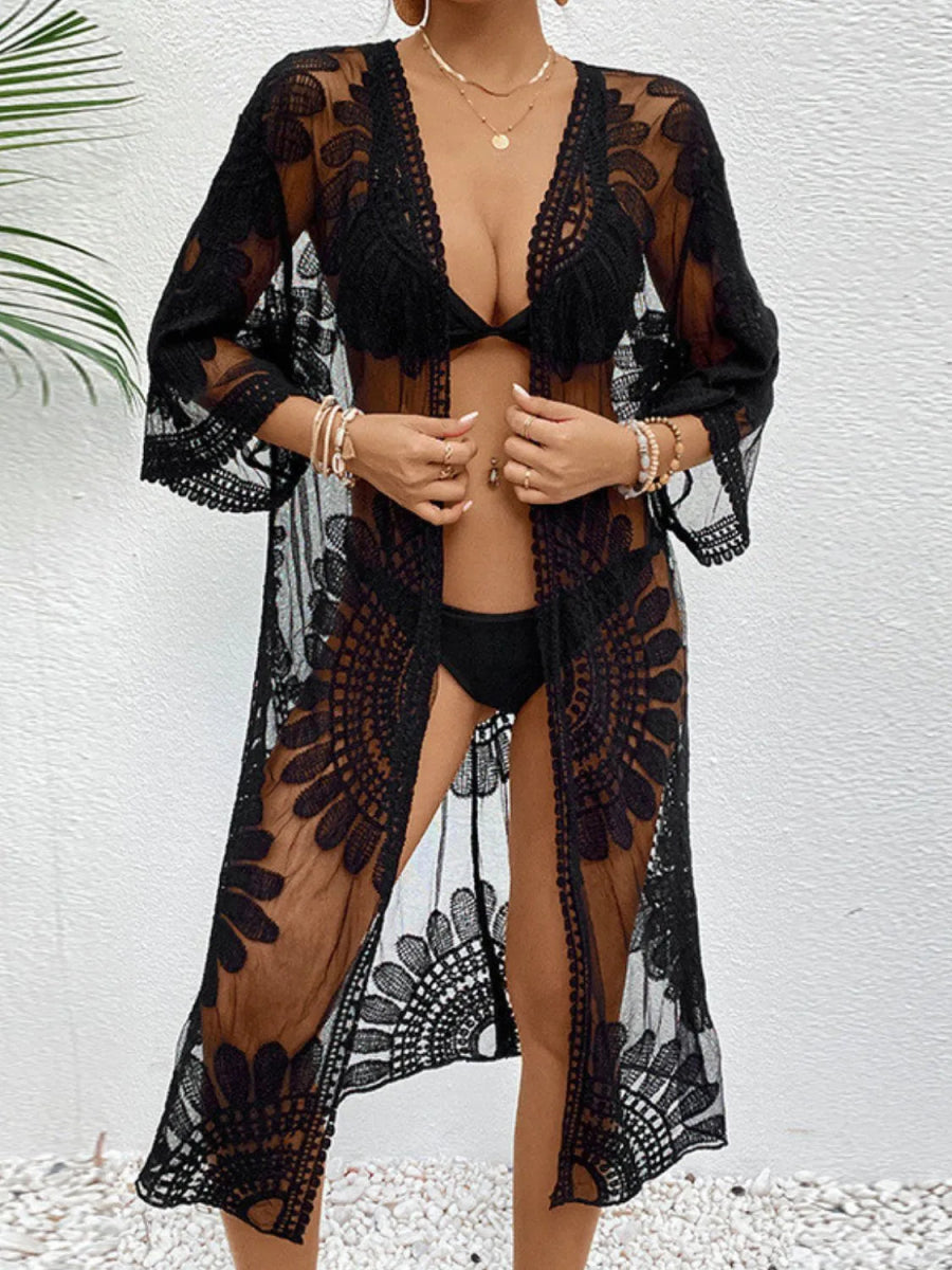 Lace Open Front Longline Cover - Up - Necessary Clothing