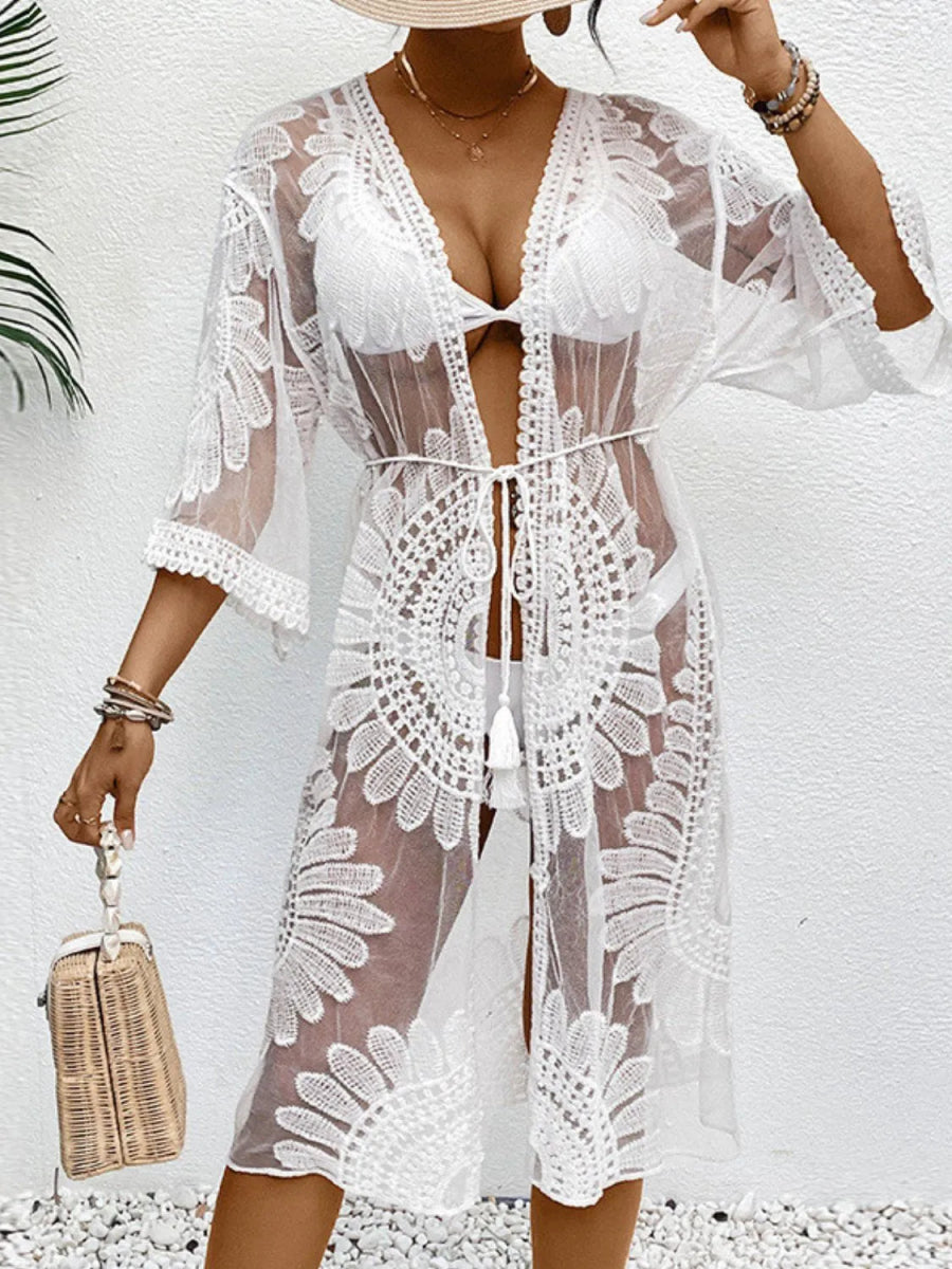 Lace Open Front Longline Cover - Up - Necessary Clothing