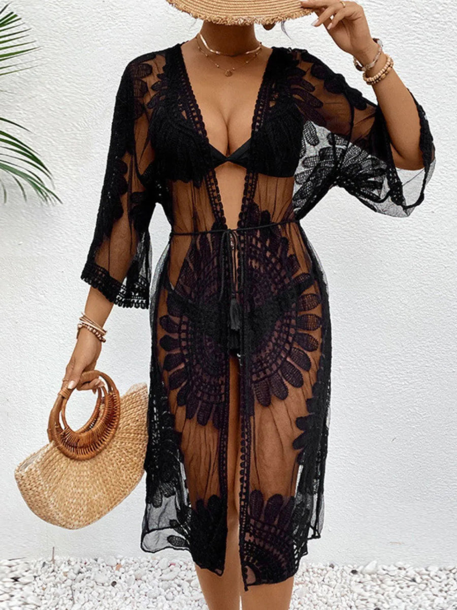 Lace Open Front Longline Cover - Up - Necessary Clothing