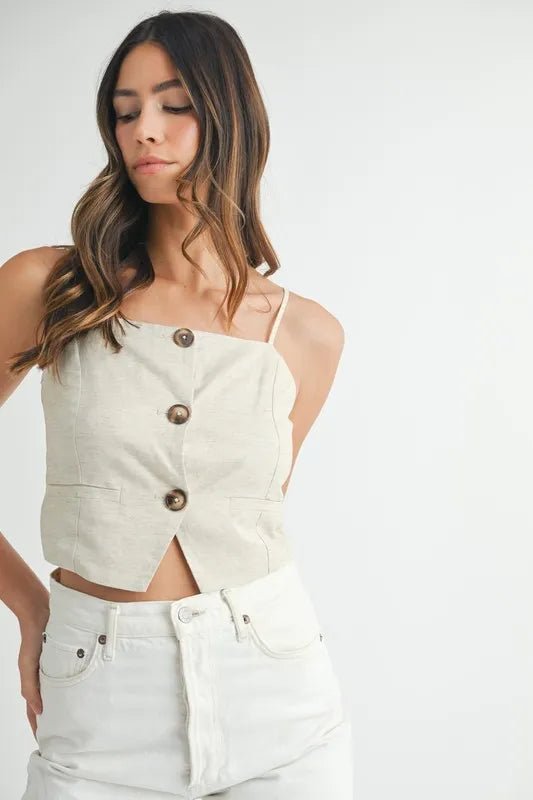 Linen Mix Button Down Tank Top - Necessary Clothing