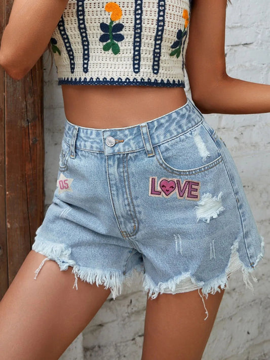 LOVE Distressed Raw Hem Denim Shorts - Necessary Clothing