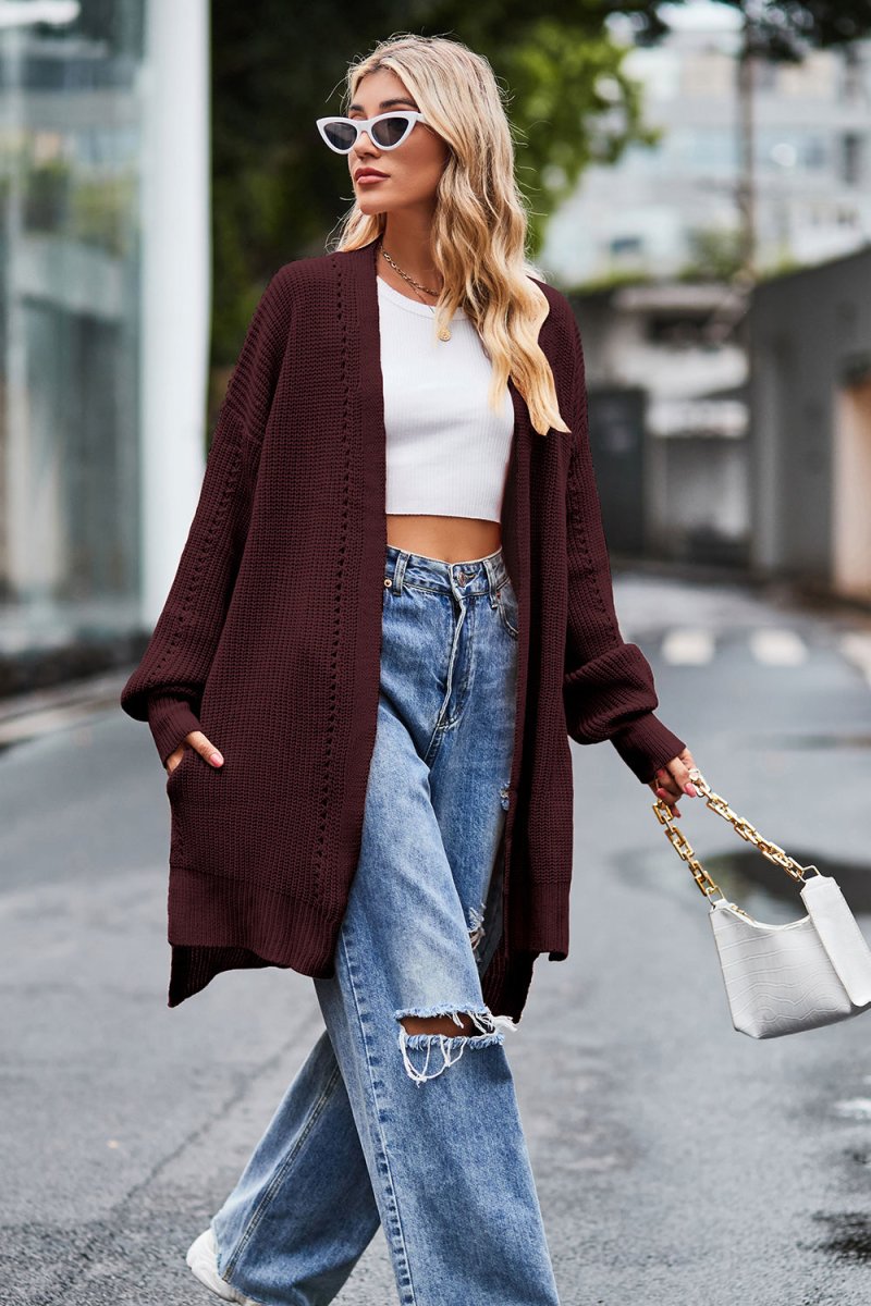 Open Front Dropped Shoulder Longline Cardigan - Necessary Clothing