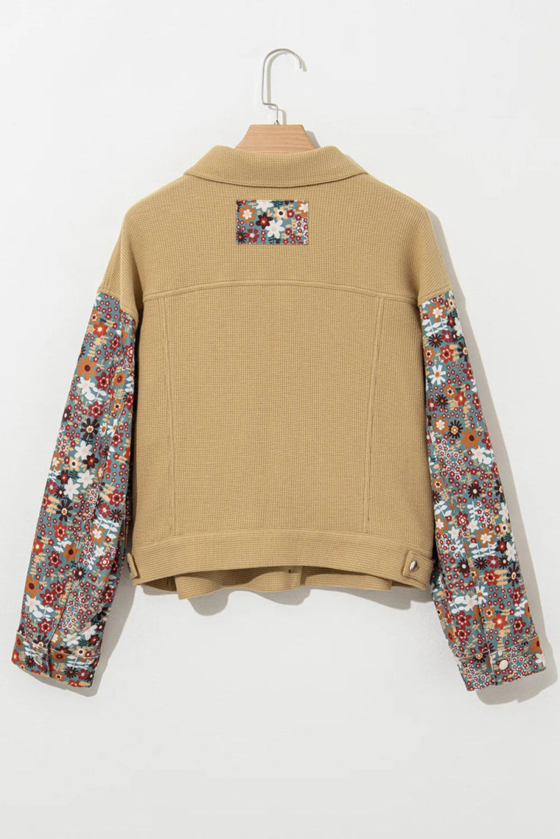 Printed Collared Neck Long Sleeve Jacket - Necessary Clothing