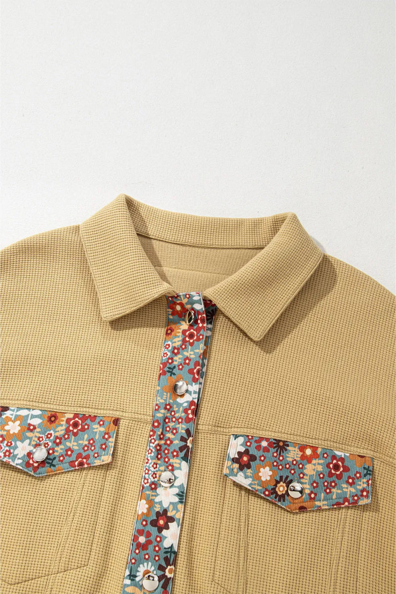Printed Collared Neck Long Sleeve Jacket - Necessary Clothing