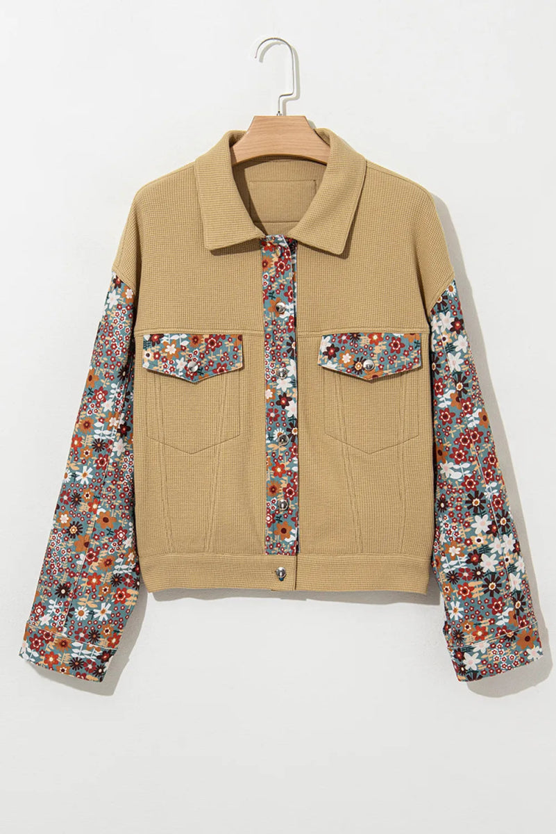 Printed Collared Neck Long Sleeve Jacket - Necessary Clothing