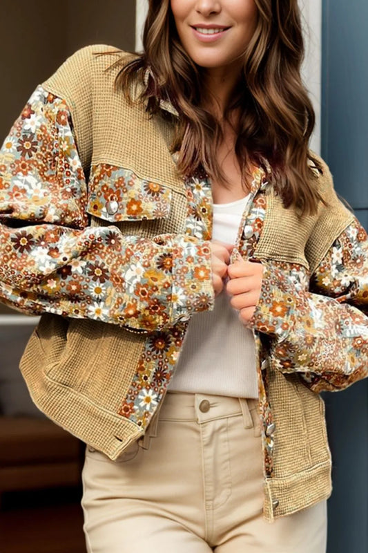 Printed Collared Neck Long Sleeve Jacket - Necessary Clothing