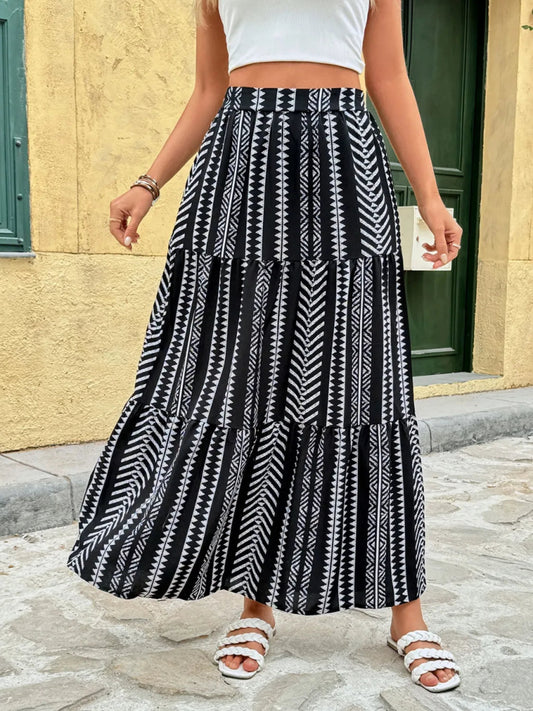 Pocketed Printed High Waist Skirt - Necessary Clothing