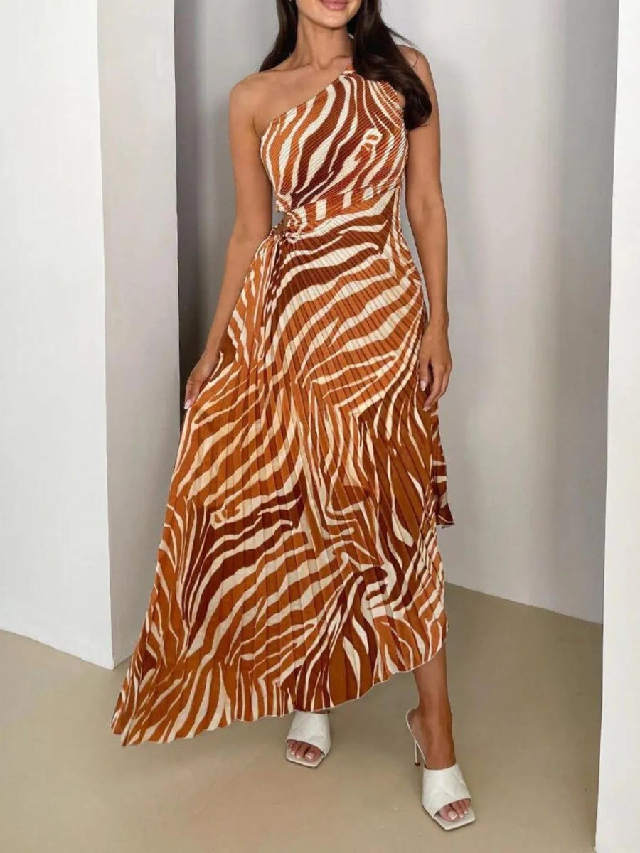 Printed One Shoulder Asymmetrical Maxi Dress - Necessary Clothing