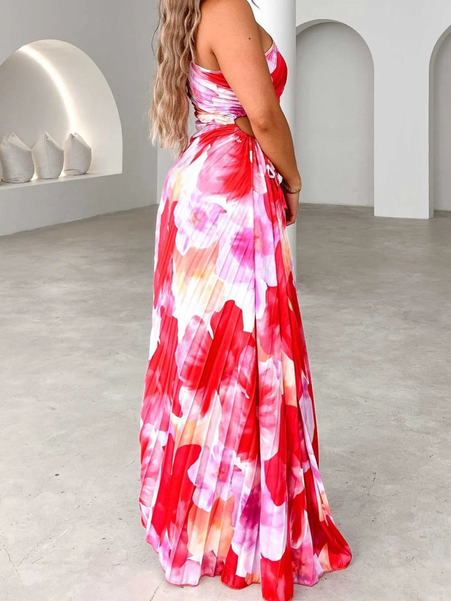 Printed One Shoulder Asymmetrical Maxi Dress - Necessary Clothing