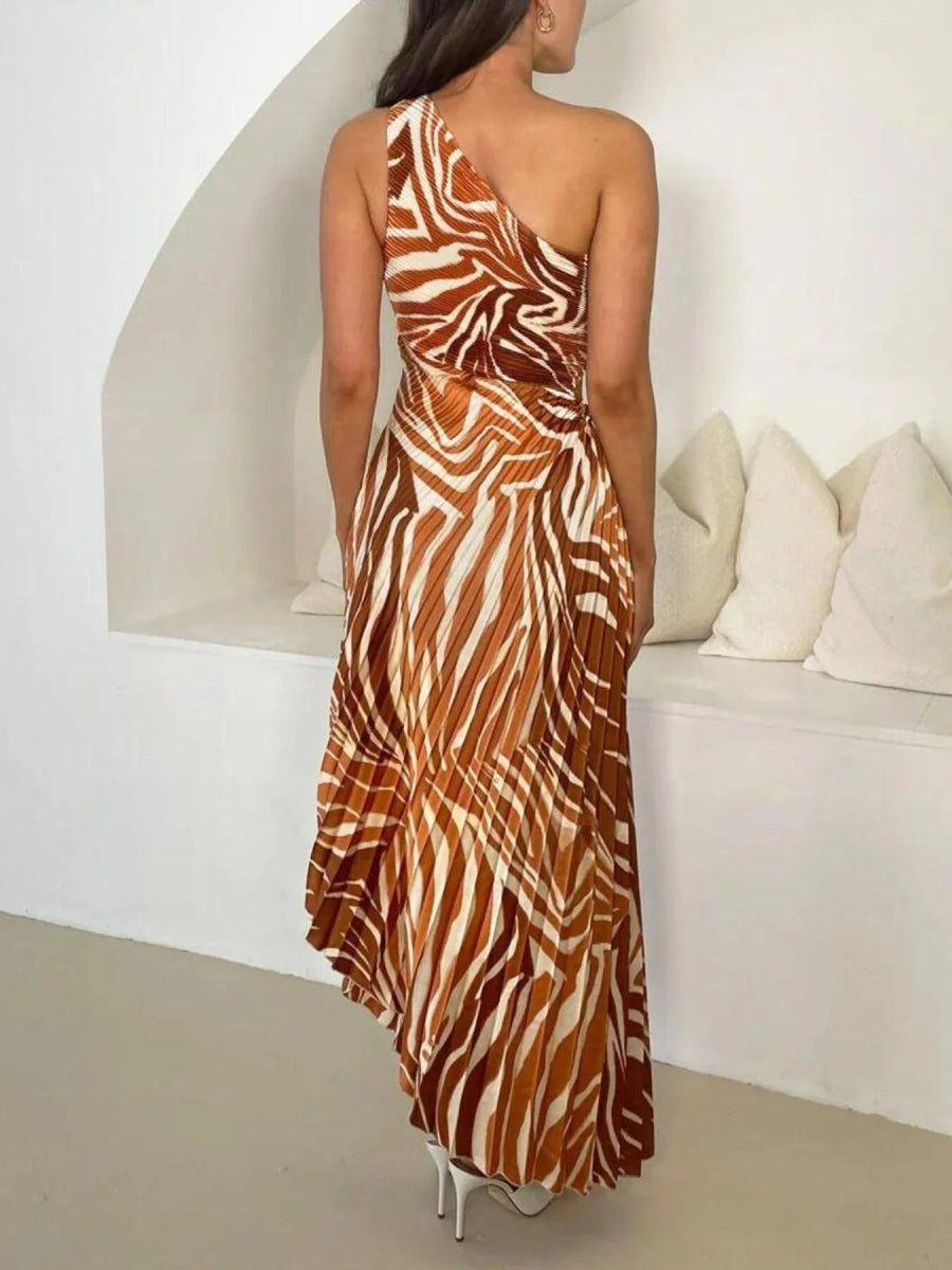 Printed One Shoulder Asymmetrical Maxi Dress - Necessary Clothing