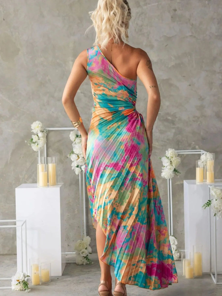 Printed One Shoulder Asymmetrical Maxi Dress - Necessary Clothing