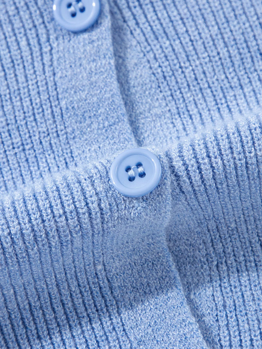 Ribbed Knit Button Front V Neck Cardigan - Necessary Clothing