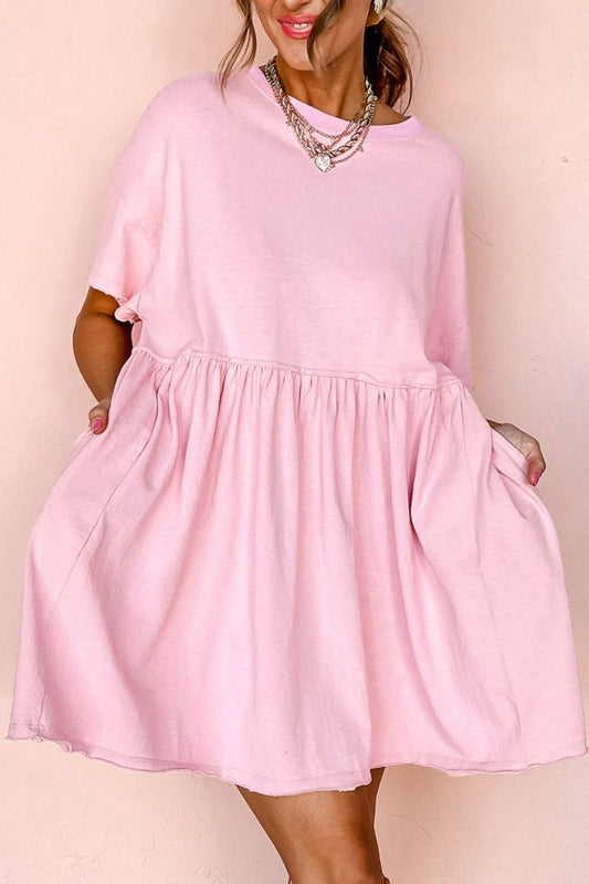 Round Neck Half Sleeve Mini Dress - Necessary Clothing