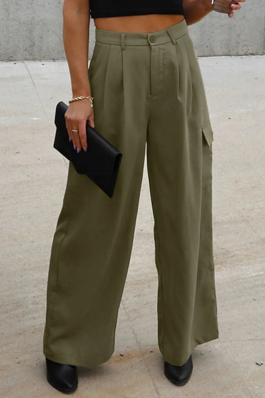 Ruched Wide Leg Pants with Pockets - Necessary Clothing