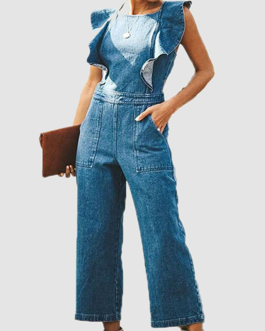 Ruffled Backless Sleeveless Denim Jumpsuit - Necessary Clothing