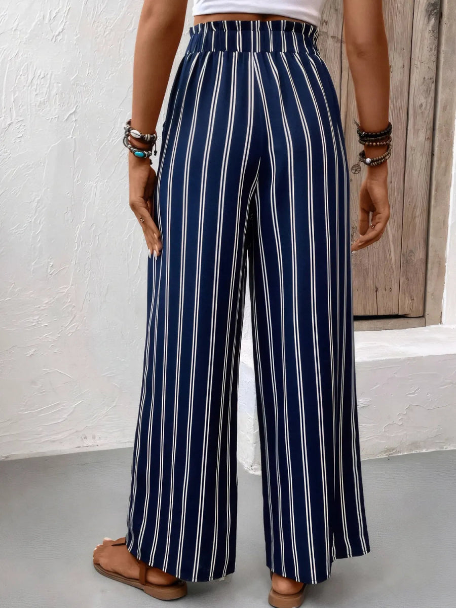 Striped Pocketed Wide Leg Pants - Necessary Clothing