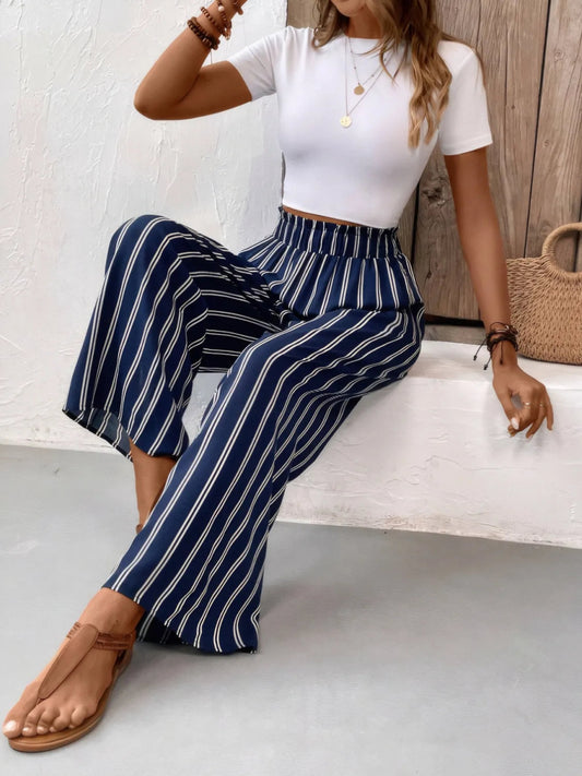 Striped Pocketed Wide Leg Pants - Necessary Clothing