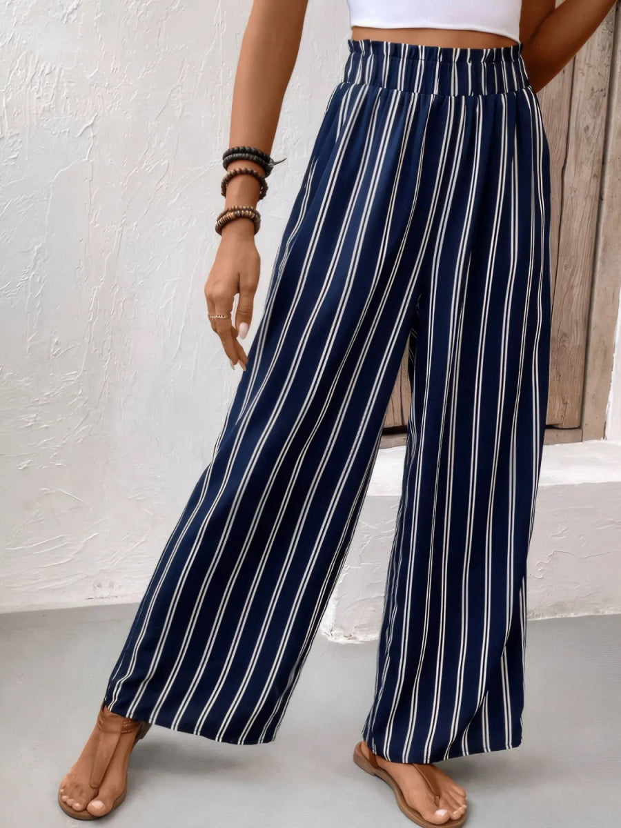 Striped Pocketed Wide Leg Pants - Necessary Clothing