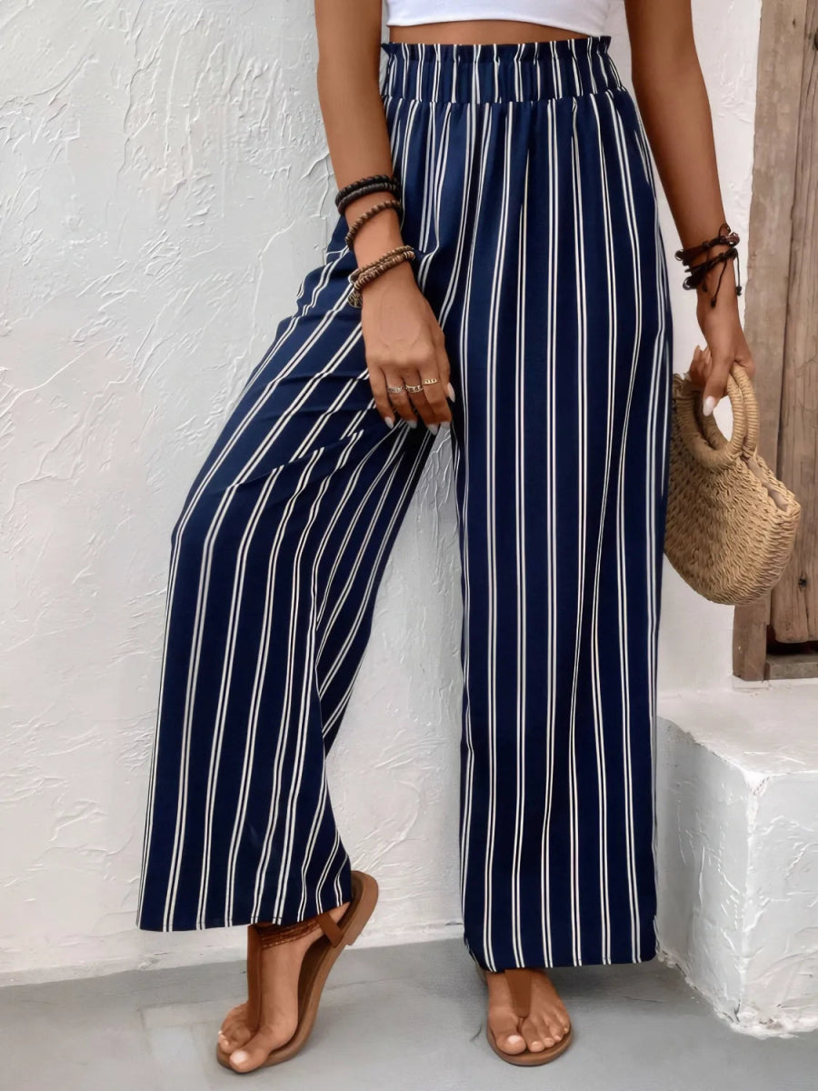 Striped Pocketed Wide Leg Pants - Necessary Clothing
