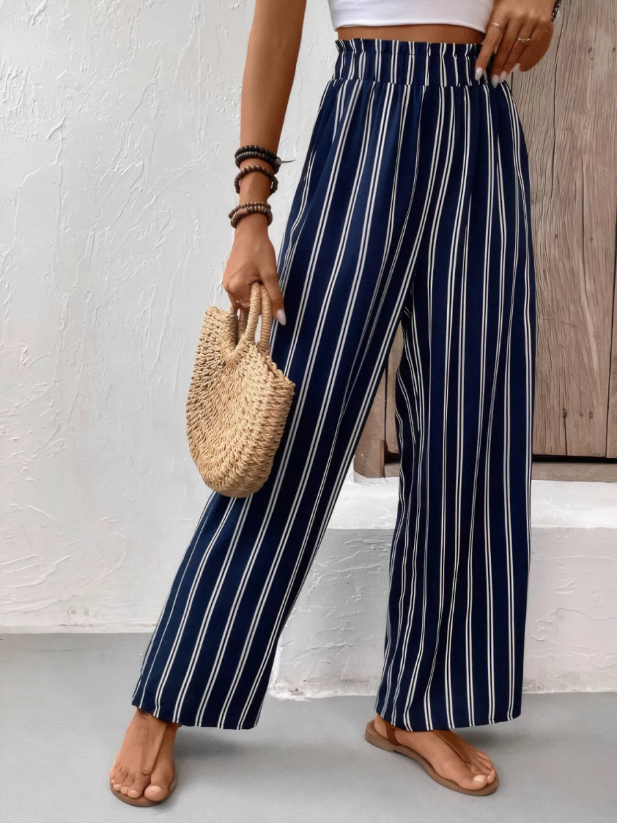 Striped Pocketed Wide Leg Pants - Necessary Clothing
