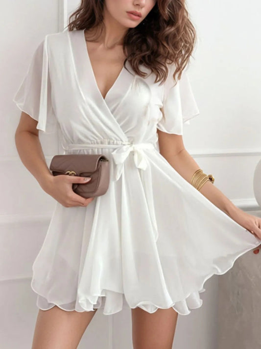 Surplice Flutter Sleeve Mini Dress - Necessary Clothing