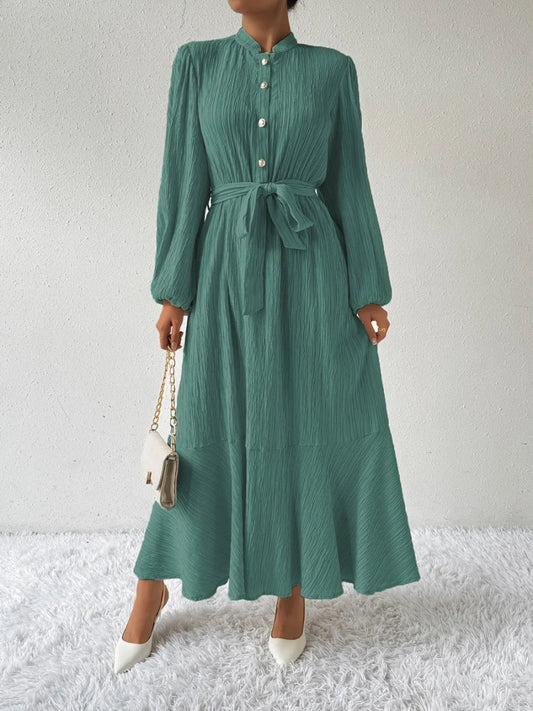 Tie Waist Long Sleeve Dress - Necessary Clothing