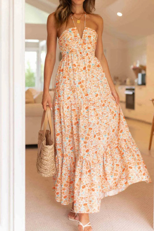 Tiered Halter Neck Printed Cami Dress - Necessary Clothing