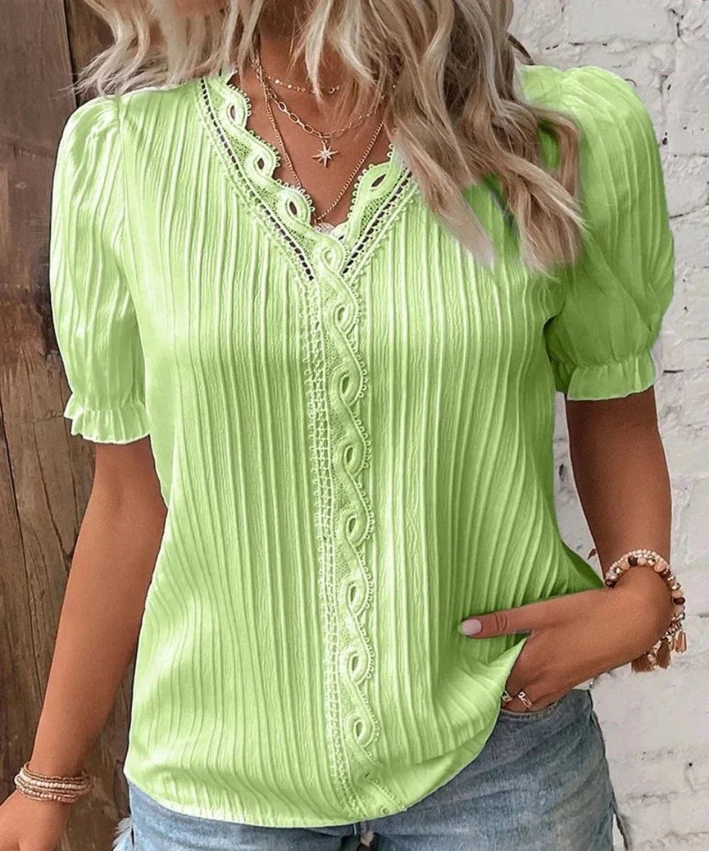 V - Neck Hollow Short Sleeve Splice Loose Street Blouse - Necessary Clothing