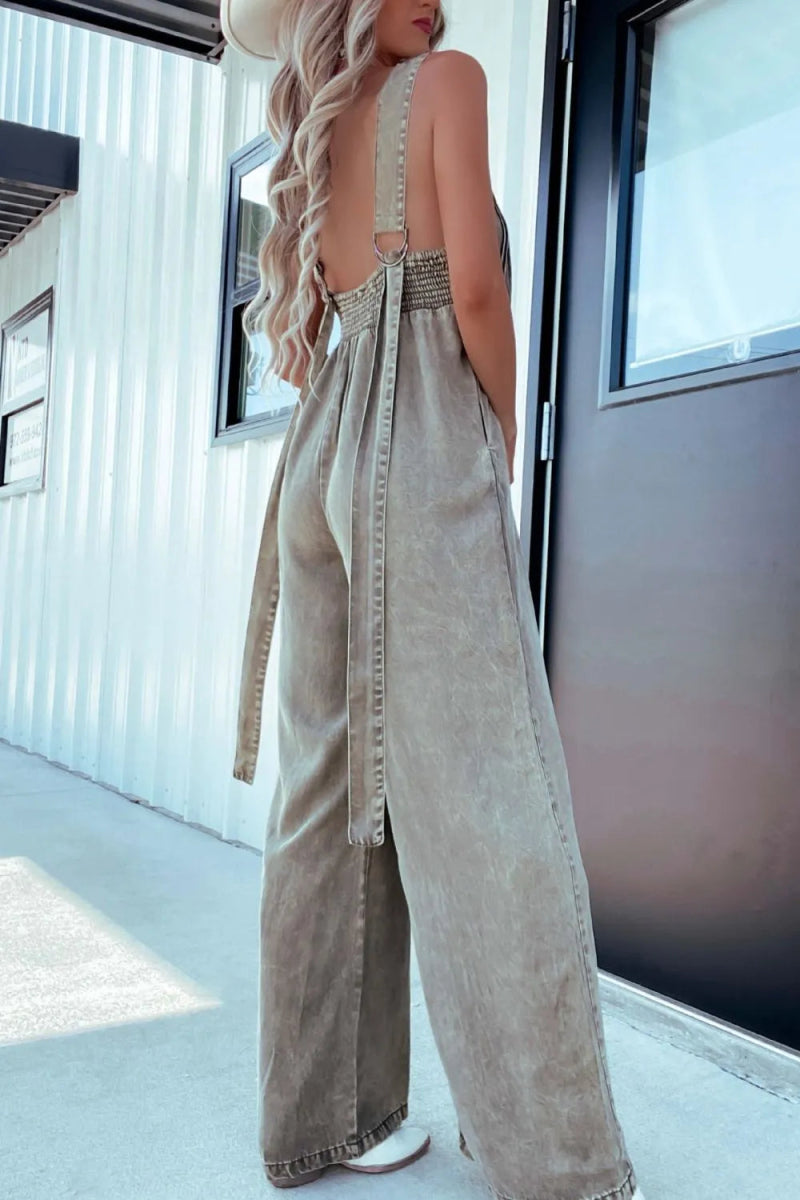 V - Neck Sleeveless Denim Jumpsuit - Necessary Clothing