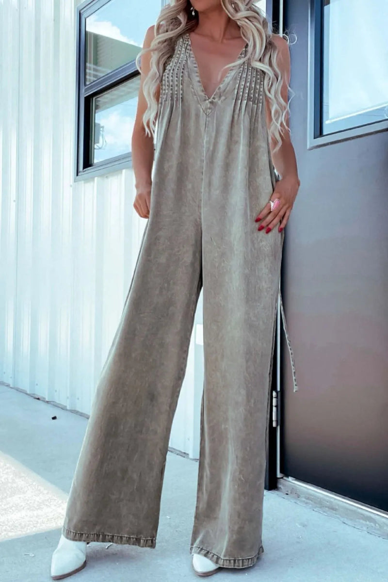 V - Neck Sleeveless Denim Jumpsuit - Necessary Clothing