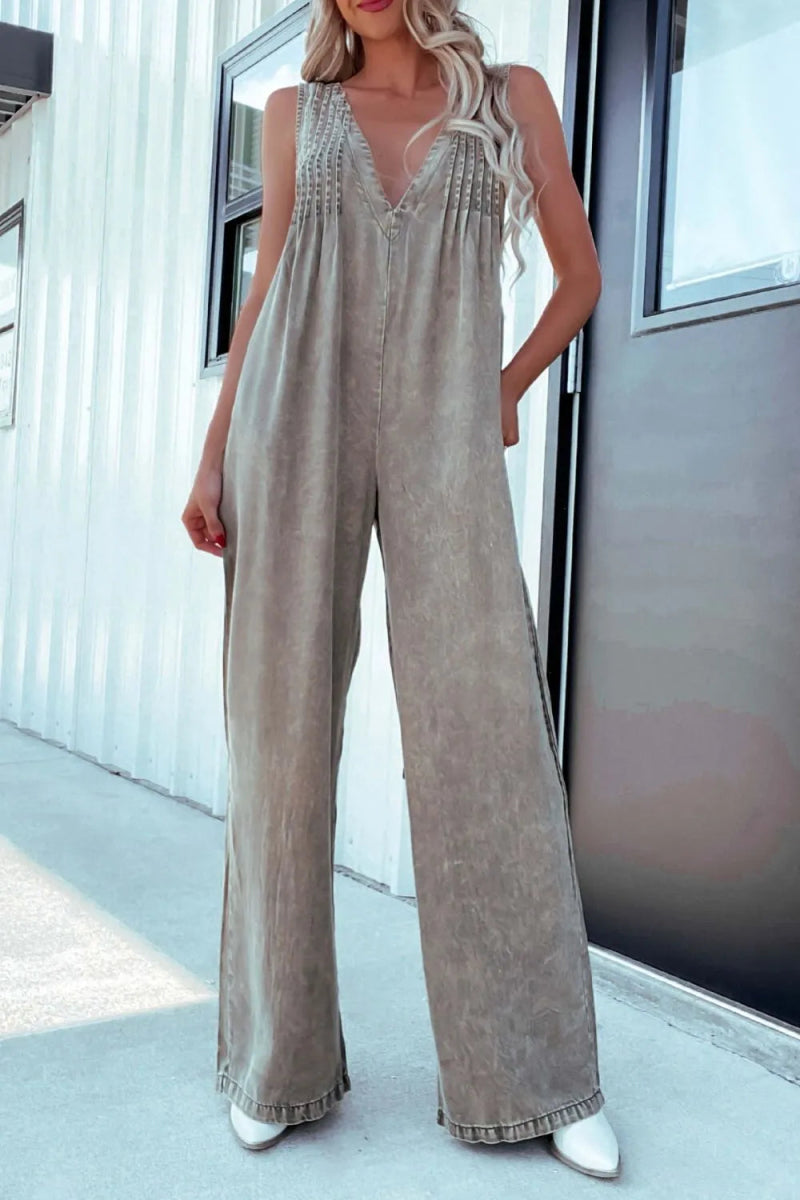 V - Neck Sleeveless Denim Jumpsuit - Necessary Clothing