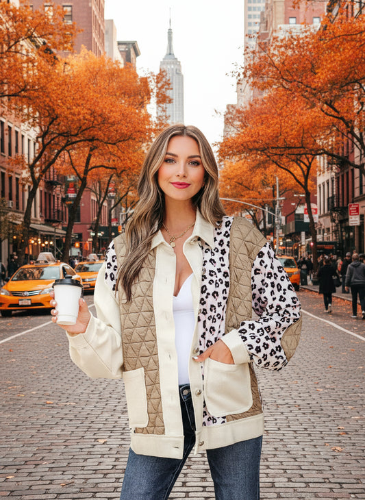 Waffle Quilted Patchwork Button Front Jacket - Necessary Clothing