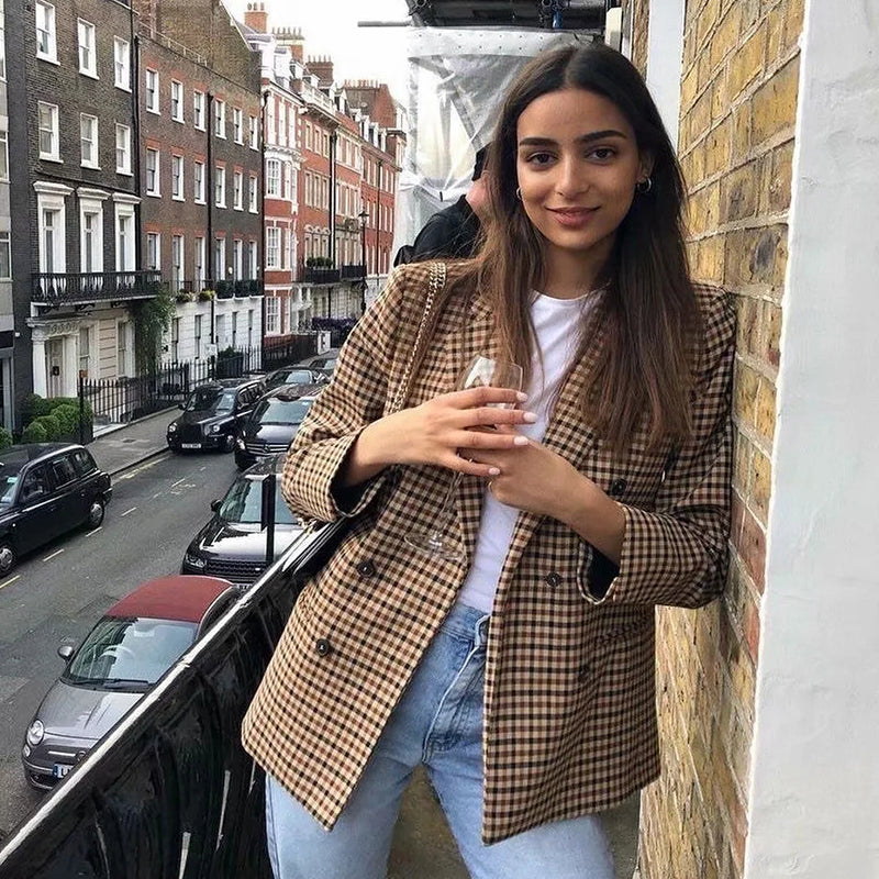 Plaid Slim Double Breasted Coat - Necessary Clothing Store