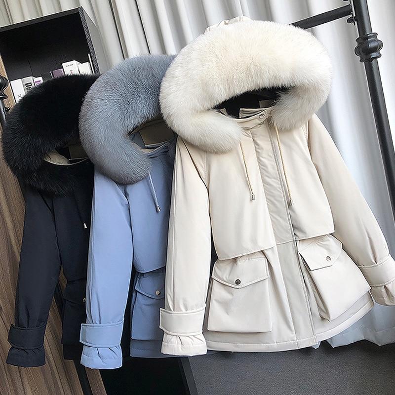 Natural Raccoon Fox Fur Hooded Down Coat Thick Warm Outerwear - Necessary Clothing Store