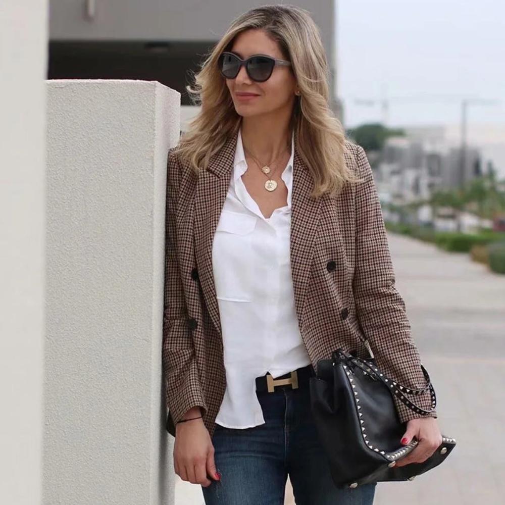 Plaid Slim Double Breasted Coat - Necessary Clothing Store