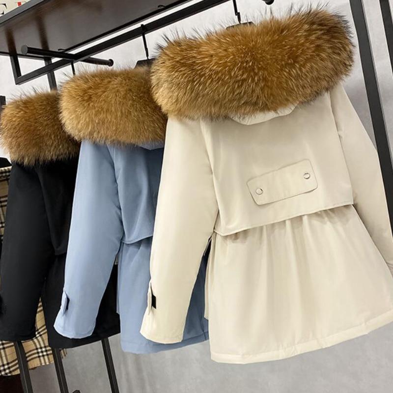 Natural Raccoon Fox Fur Hooded Down Coat Thick Warm Outerwear - Necessary Clothing Store