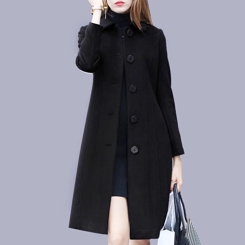Fashion Wool Coat Mid Length Single Breasted Slim Blended Woolen Overcoat - Necessary Clothing Store