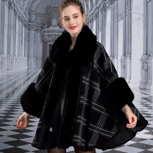 Cape Plaid Poncho Collar Shawl Thick Warm Coat | Necessary Clothing