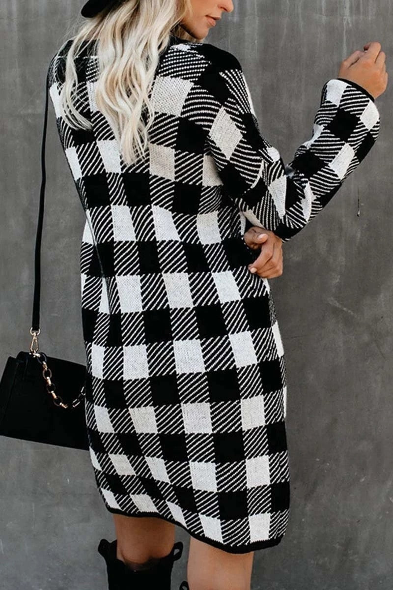 Checker Plaid Slim Knitwear Sweater Dress - Necessary Clothing Store
