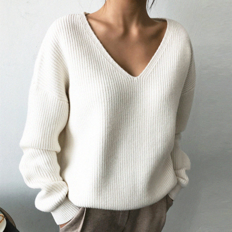V-Neck Knitted Casual Sweater - Necessary Clothing Store