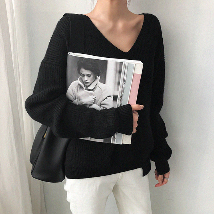 V-Neck Knitted Casual Sweater - Necessary Clothing Store
