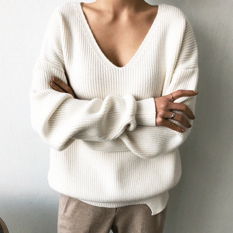 V-Neck Knitted Casual Sweater - Necessary Clothing Store