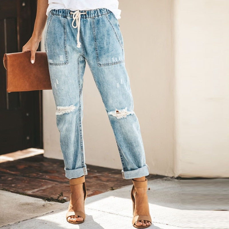 Mid Waist Boyfriend Ripped Jeans - Necessary Clothing Store