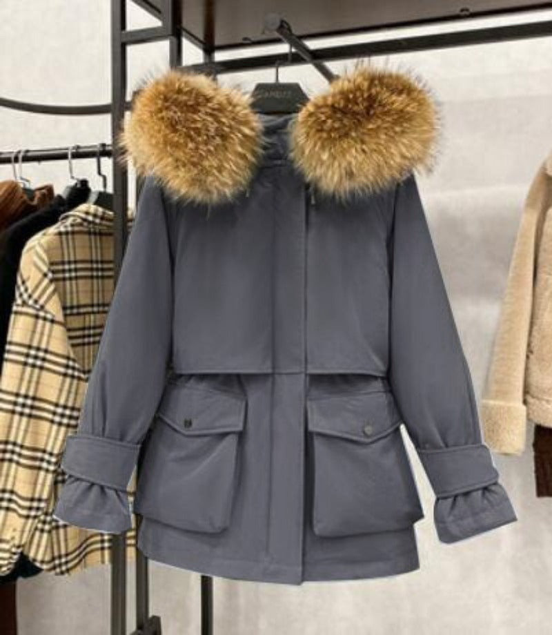 Natural Raccoon Fox Fur Hooded Down Coat Thick Warm Outerwear - Necessary Clothing Store