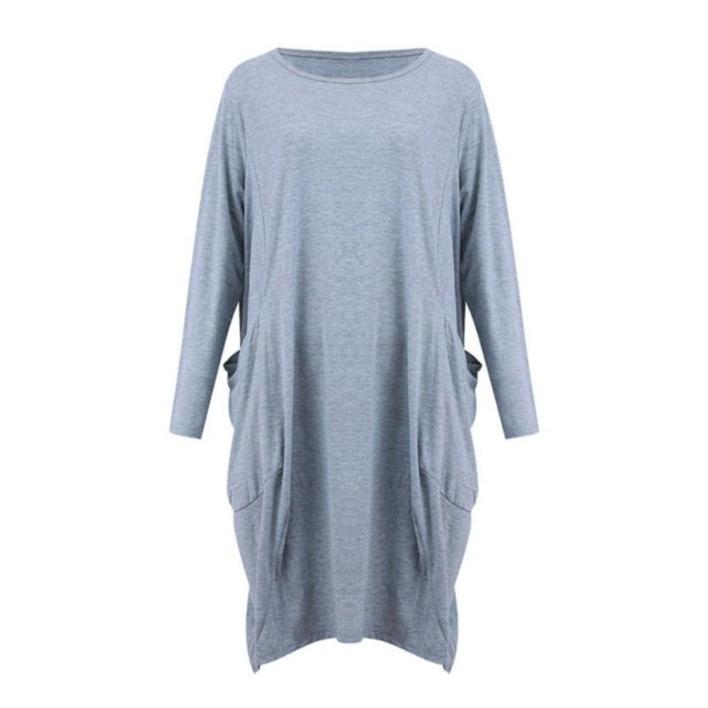 Long Loose O Neck Dress with Pocket- Necessary Clothing Store
