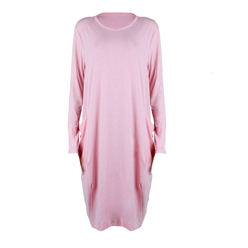 Long Loose O Neck Dress with Pocket- Necessary Clothing Store