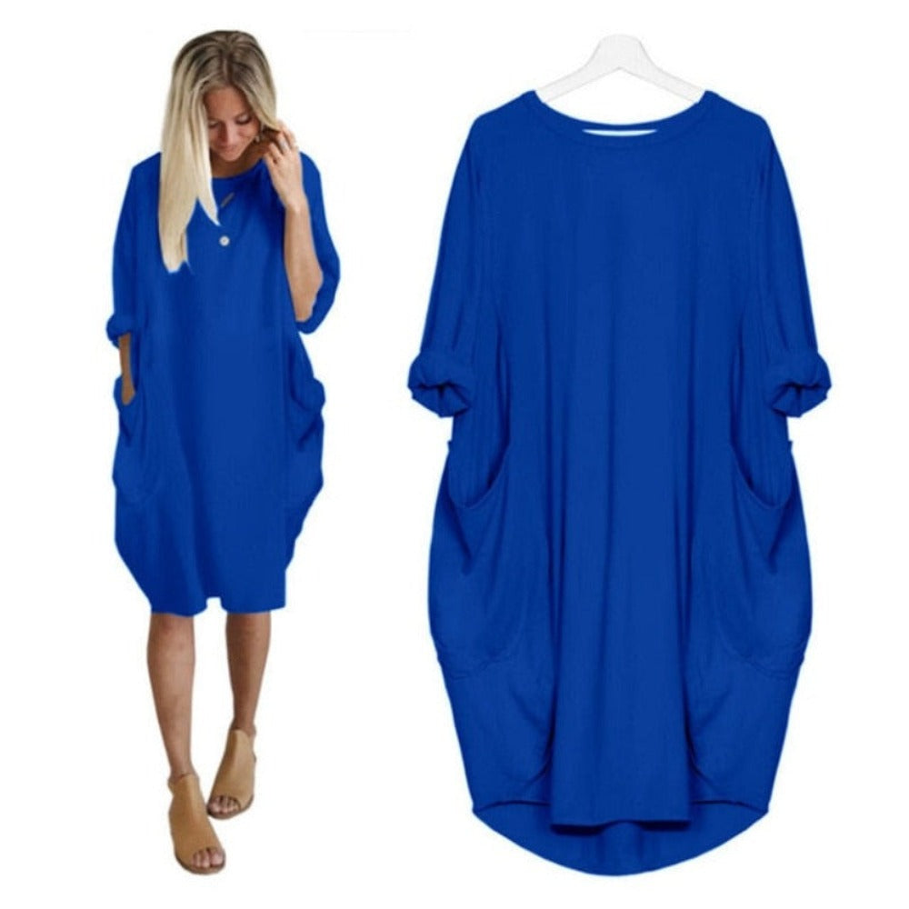 Long Loose O Neck Dress with Pocket- Necessary Clothing Store
