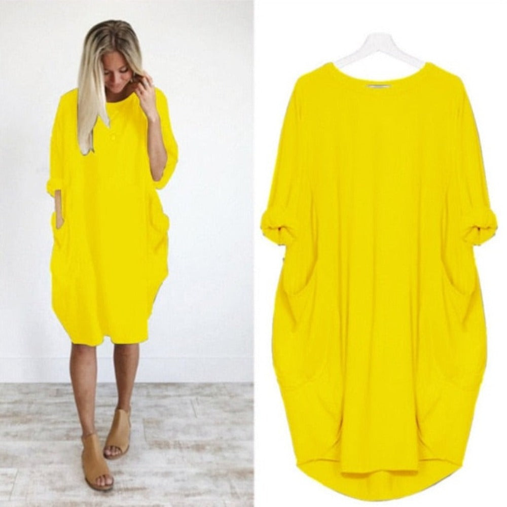 Long Loose O Neck Dress with Pocket- Necessary Clothing Store