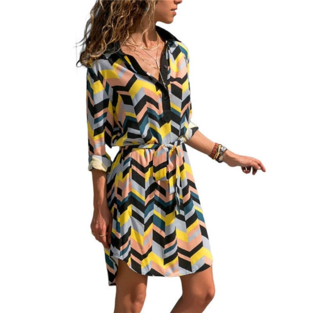 Long Sleeve Shirt Striped Print A-line Mini  Dress - Necessary Clothing Store