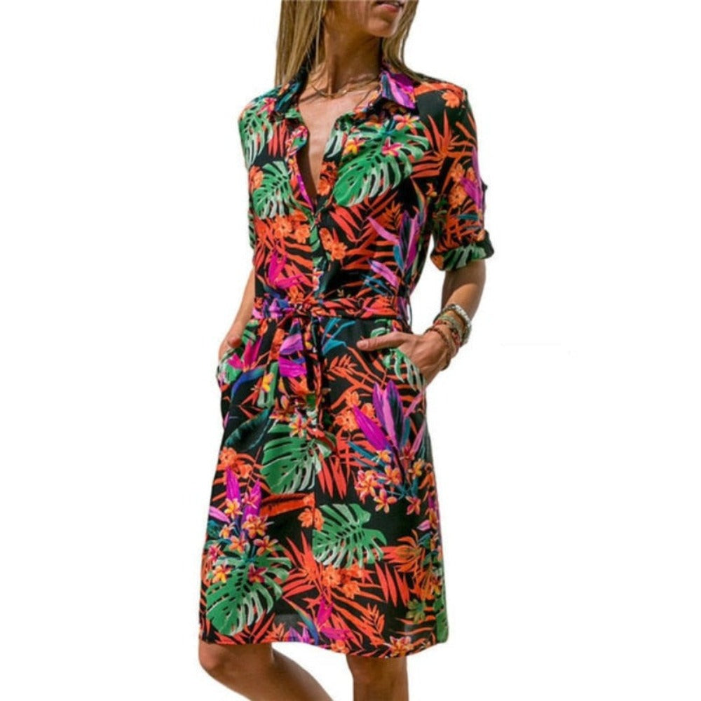 Long Sleeve Shirt Striped Print A-line Mini  Dress - Necessary Clothing Store